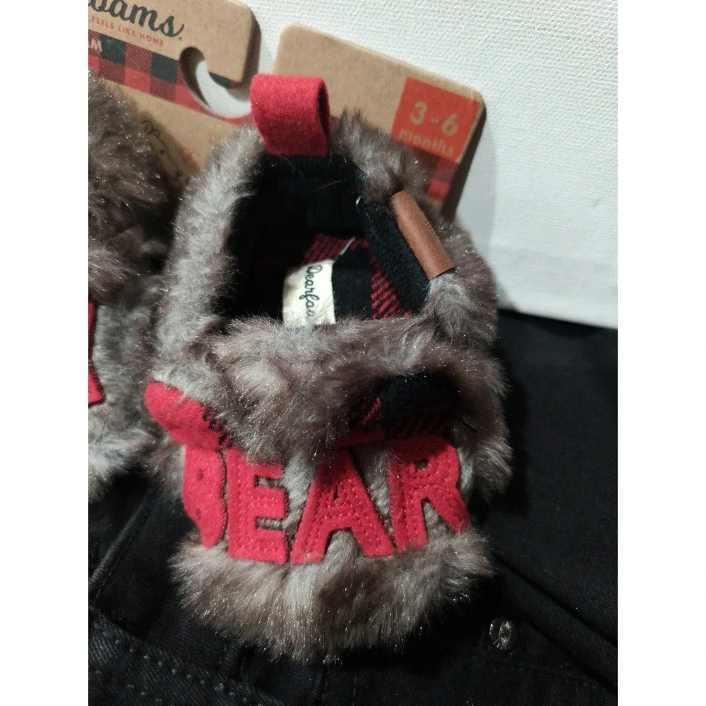 Baby Dearfoams BABY BEAR Applique Brown Faux Fur Fuzzy Slippers 3-6 Months